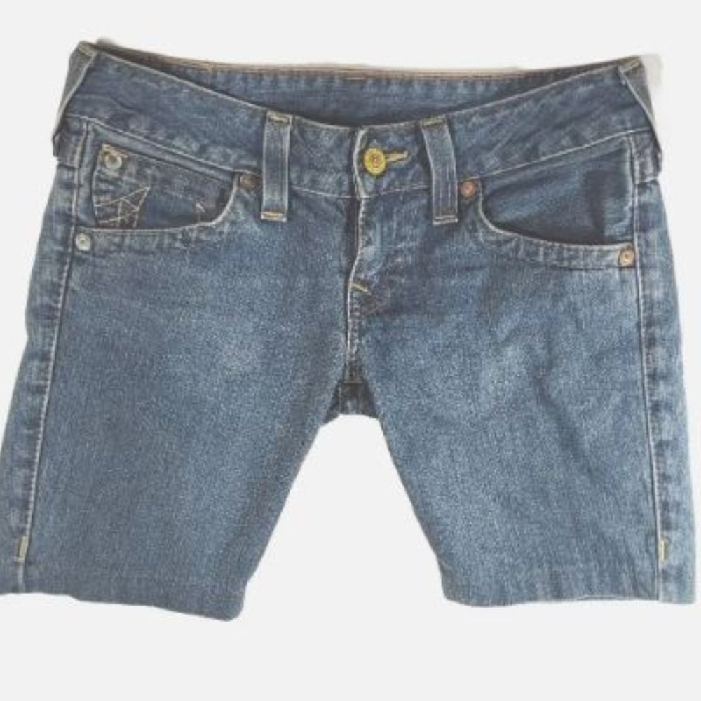 True Religion Womens 9" Inseam Bermuda Jean Shorts Sz 28  Blue